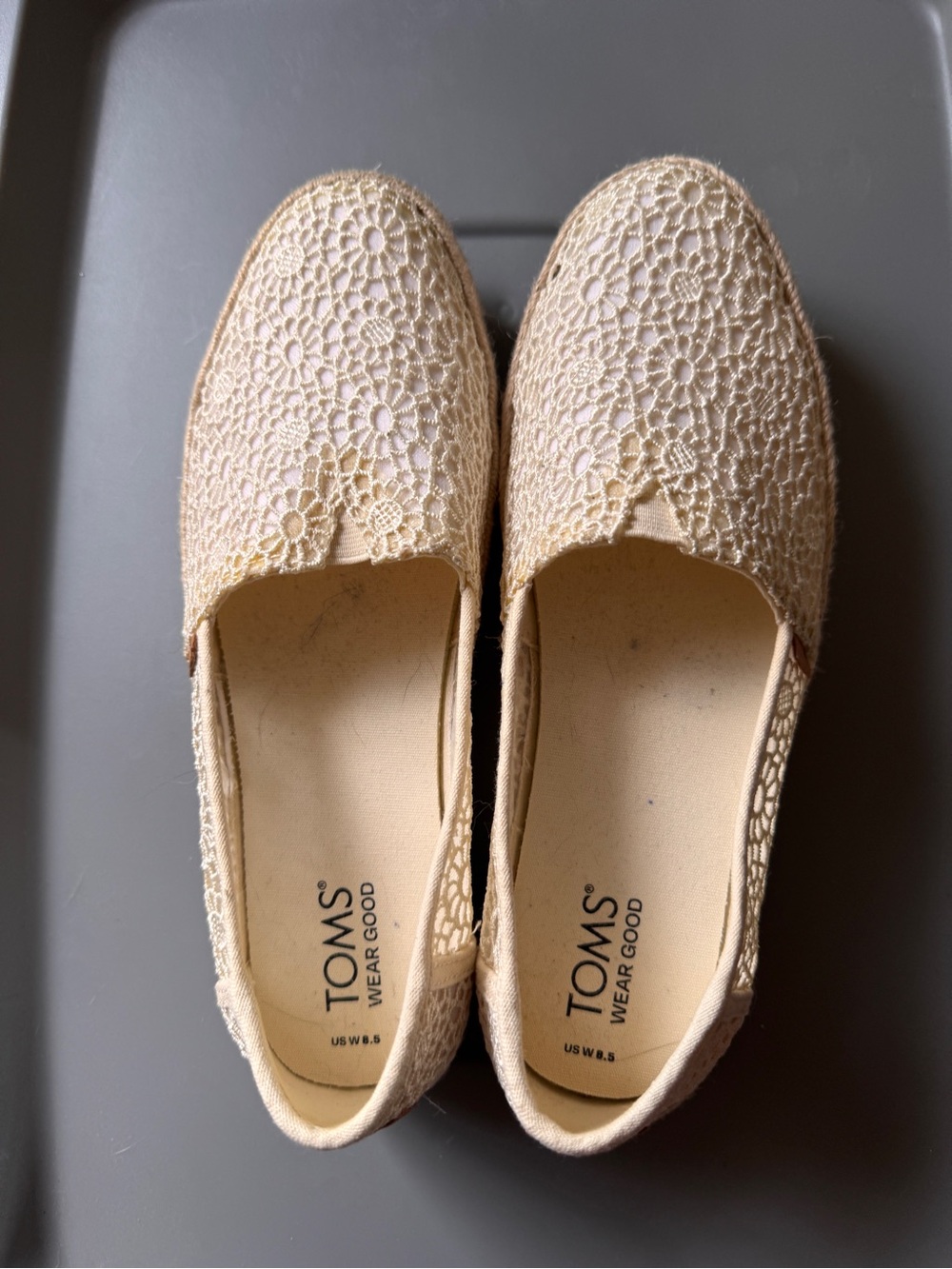 Toms Beige Crochet Alpargata Slip-Ons